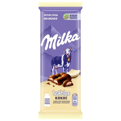 Шоколад Milka Bubbles молочный пористый с кокосовой начинкой