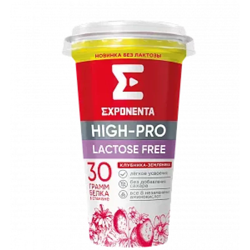 Напиток кисломолочный EXPONENTA HIGH-PRO обезжиренный со вкусом клубники и земляники 250 г