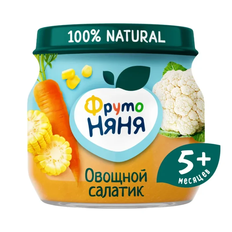 Пюре ФрутоНяня овощной салатик цветная капуста, кукуруза, морковь 80 г