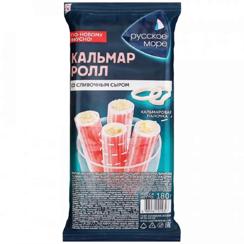 Палочки кальмаровые Кальмар-ролл Русское море с сыром 180 г