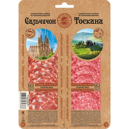 Колбаса Сальчичон/Тоскана сырокопченая Мясная история нарезка
