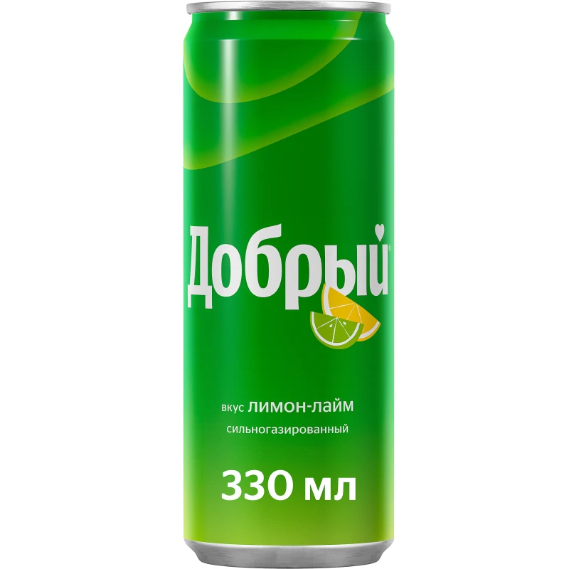 Напиток безалкогольный сильногазированный со вкусом "Лимон - Лайм" Добрый, 0.330 л, ЖБ