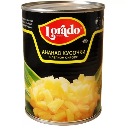 Ананасы Лорадо кусочки в легком сиропе, 820 г, ж/б