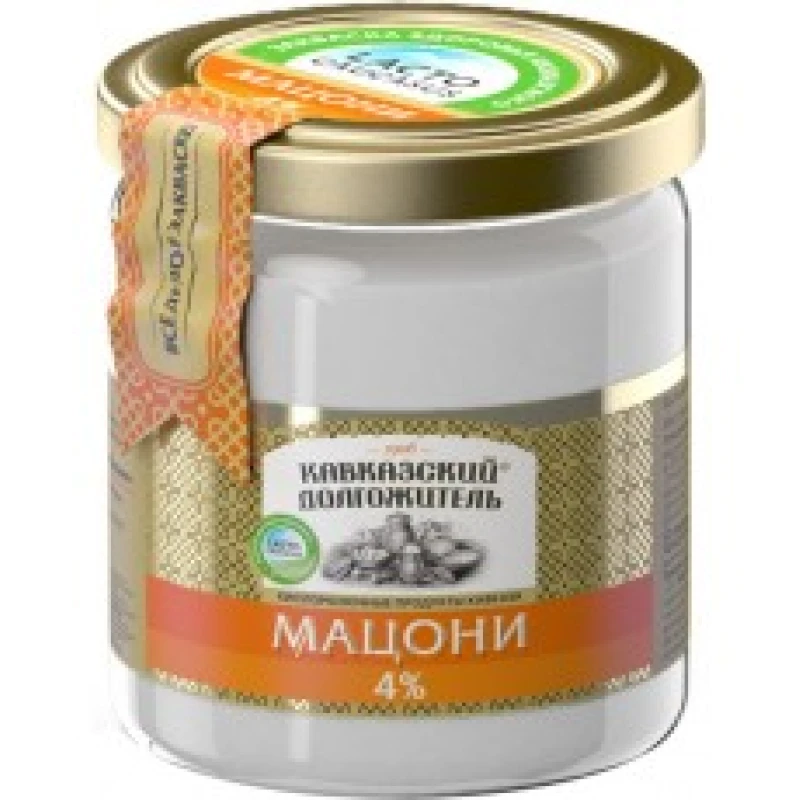Мацони Кавказский долгожитель 4% стекло 400 г