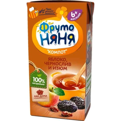 Компот ФрутоНяня яблоки/экстракт изюма и кураги неосветленный 0.2л