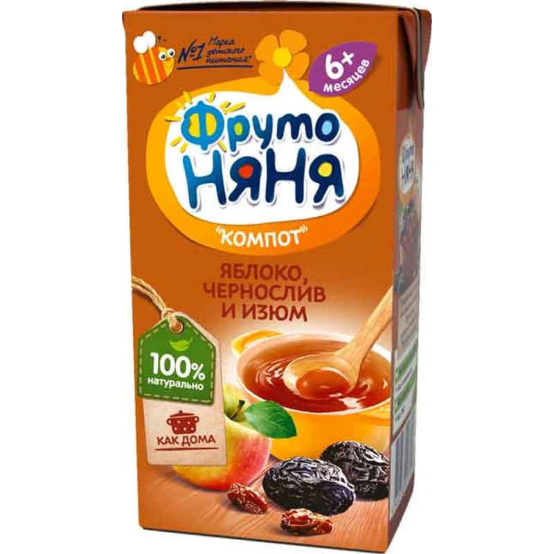 Компот ФрутоНяня яблоки/экстракт изюма и кураги неосветленный 0.2л