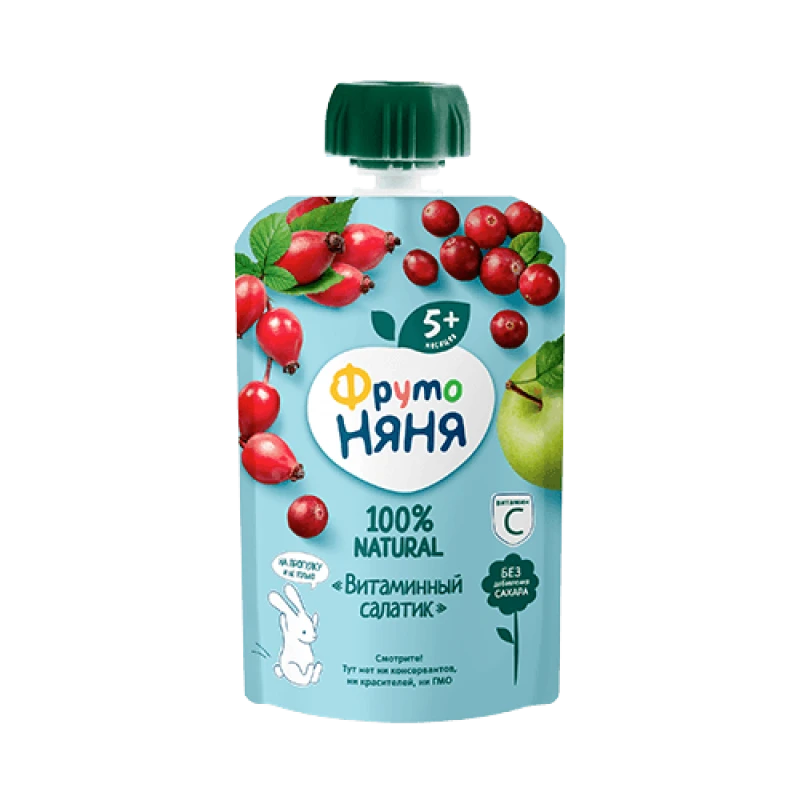 Пюре Фрутоняня из яблок, шиповника и клюквы с сахаром 90 г