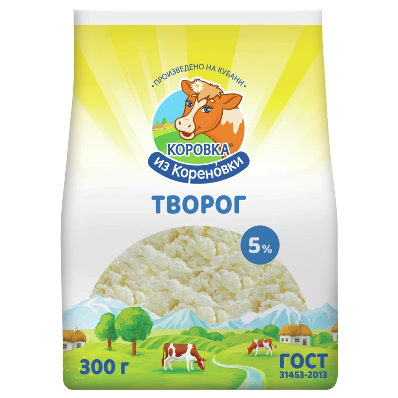 Творог БЗМЖ Коровка из Кореновки 5% 300 г пакет ПЭТ