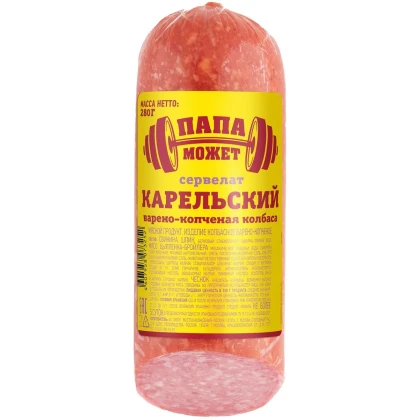 Колбаса сервелат Карельский Папа Может Останкино варено-копченая в/у