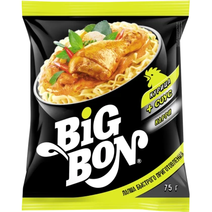 Лапша БП "BIG BON" курица + соус Карри 75г пакет