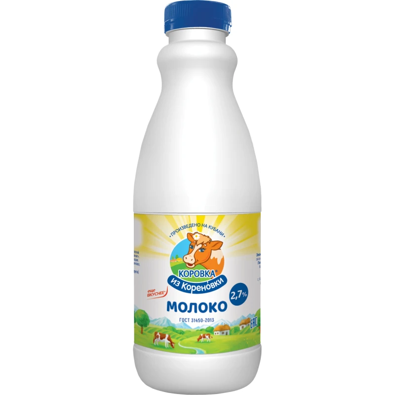 Молоко пастеризованное БЗМЖ 2,7% 1,4 л — Коровка из Кореновки