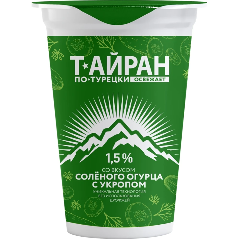 Кисломолочный напиток Тайран по-турецки со вкусом соленого огурца с укропом 1,5% 220г