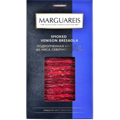 Продукт мясной Marguareis брезаола из мяса северного оленя сыровяленая в вакуумной упаковке нарезка