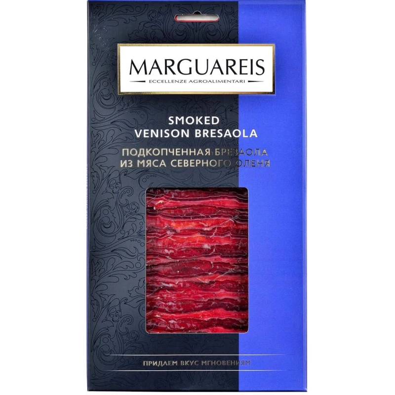 Продукт мясной Marguareis брезаола из мяса северного оленя сыровяленая в вакуумной упаковке нарезка 30 г