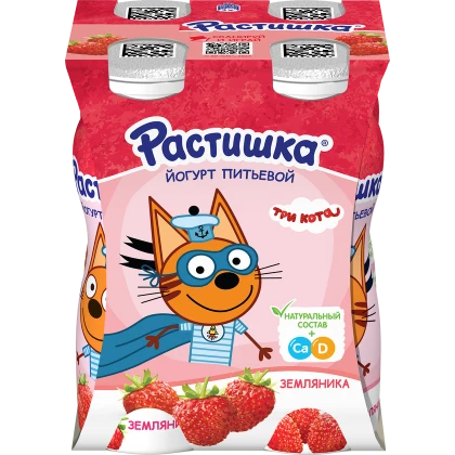 БЗМЖ Йогурт питьевой Растишка земляника 4*90г
