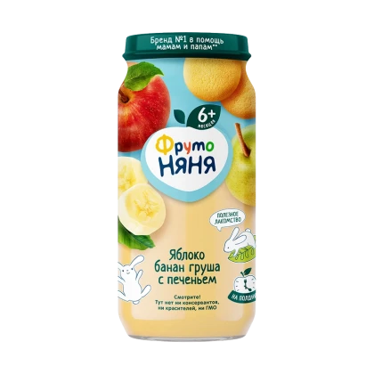 Пюре Фрутоняня яблоко банан груша с печеньем