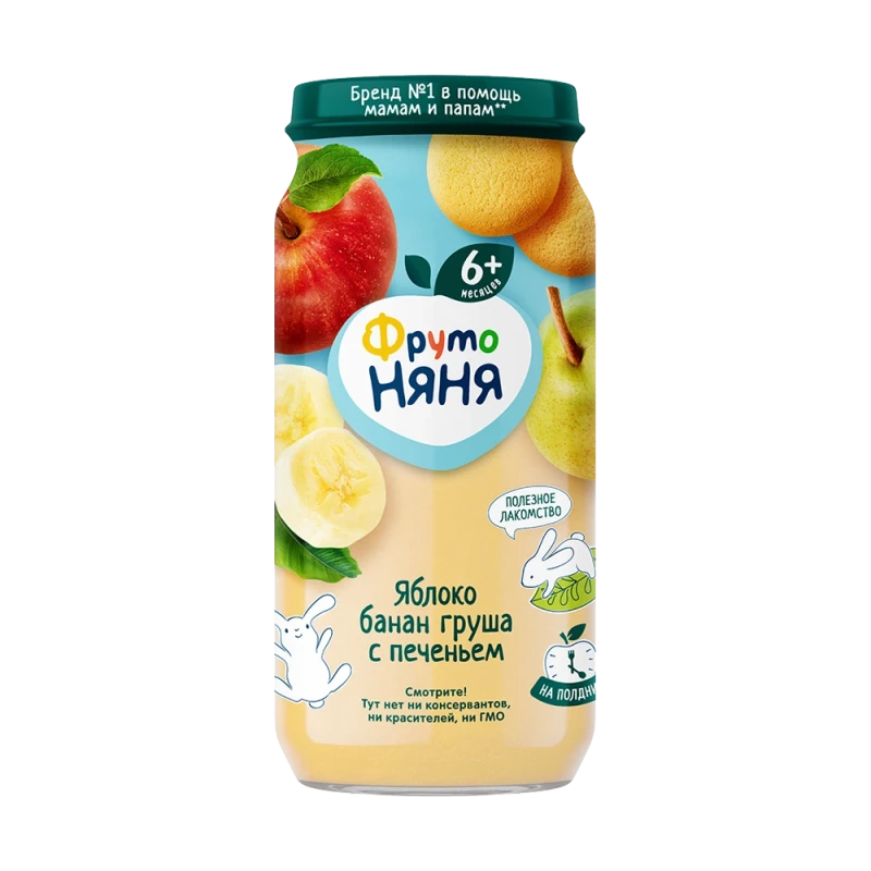 Пюре Фрутоняня яблоко банан груша с печеньем 250 г