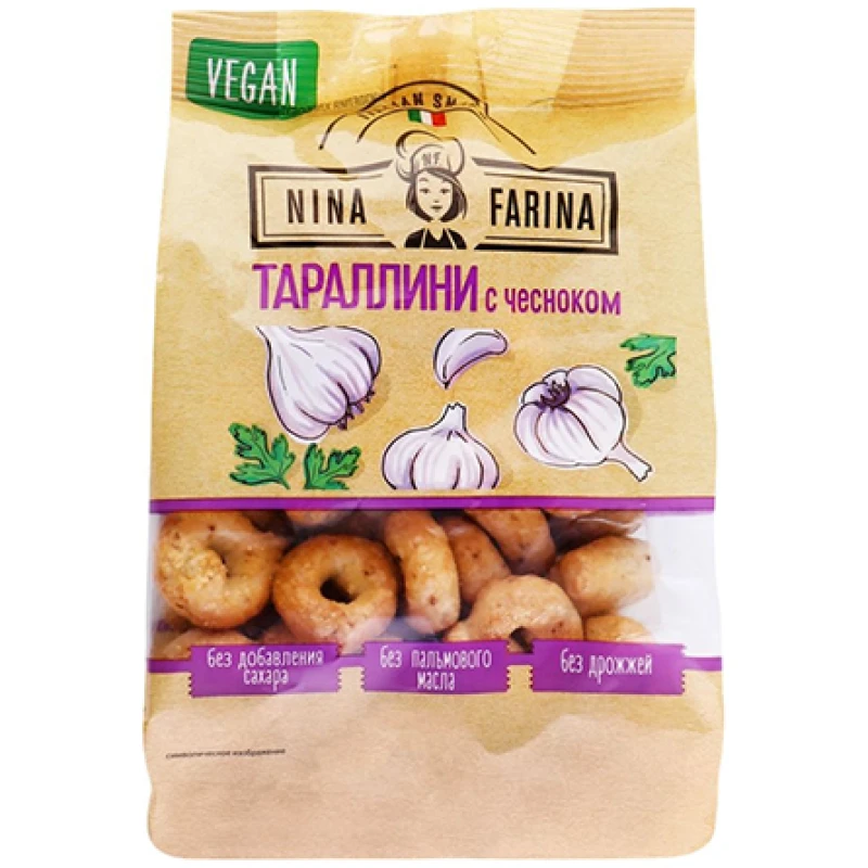 Тараллини Nina Farina с чесноком 180г