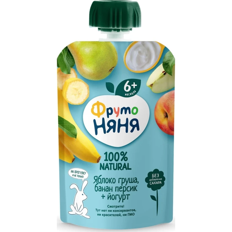 Пюре из яблок, груш, бананов, персиков с йогуртом ФрутоНяня 90 г