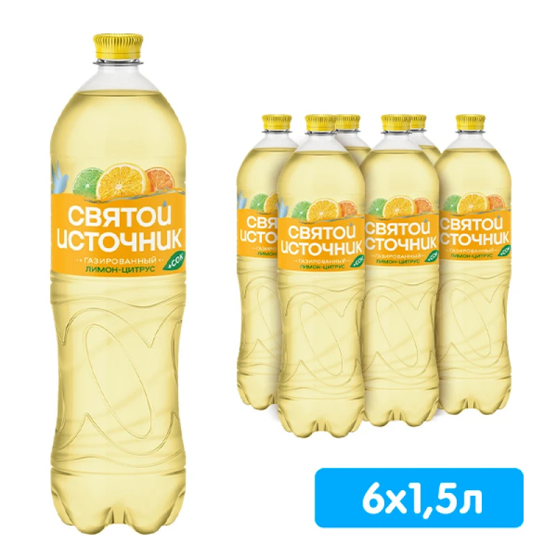 Напиток безалкогольный газированный Святой Источник Вода+Сок Лимон/Цитрус, 1,5 л