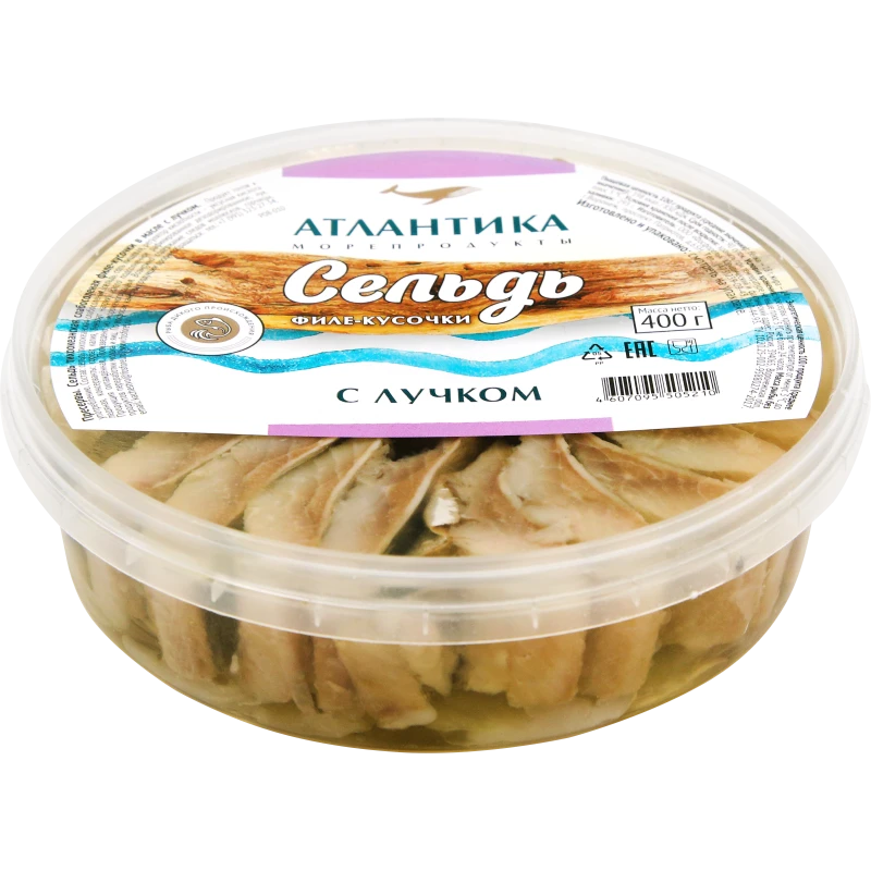 Сельдь Атлантика филе-кусочки в масле с лучком 400 г