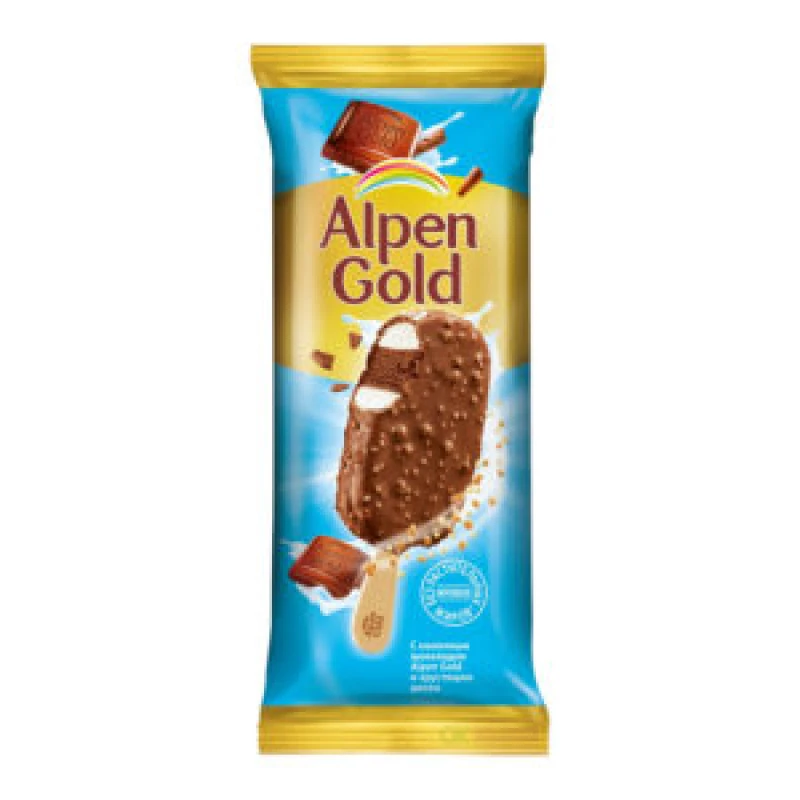 Мороженое Alpen Gold эскимо сливочное двухслойное с какао в молочном шоколаде с хрустящим рисом и солеными шариками 90 мл