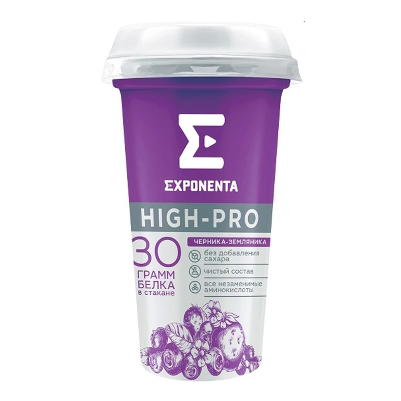 Напиток кисломолочный Экспонента High-Pro Черника-земляника обезжиренный 250г