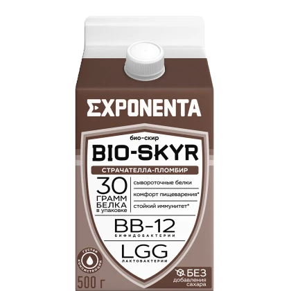 БЗМЖ Напиток Экспонента Bio-skyr кисломолочный обезжиренный с высоким содержанием белка 3в1 страчателла/пломбир