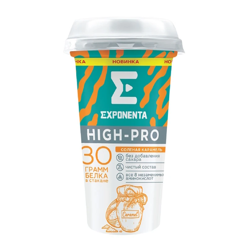 Кисломолочный напиток Экспонента High-Pro Соленая Карамель обезжиренный 250г
