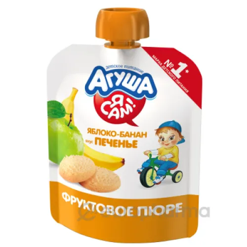 Агуша пюре яблоко-банан печенье фруктовое детское 90 г
