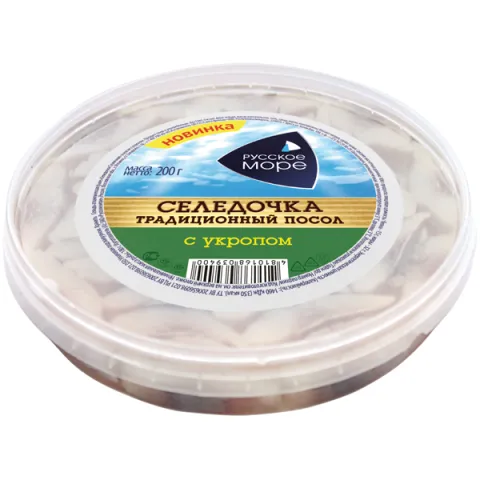 Сельдь филе-кусочки в масле с укропом Русское море 200 гр