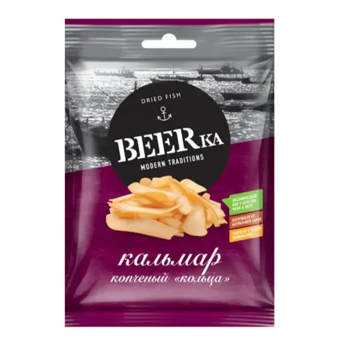 Beerka, кольца кальмара копчёные, 38 г