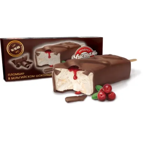 Мороженое пломбир ванильный в бельгийском шоколаде с клюквой Чистая Линия 80г