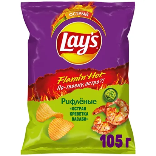 Чипсы картофельные рифленые острая креветка и васаби Lays 105г