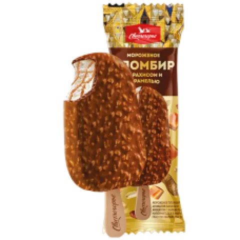 Мороженое пломбир с ароматом ванили и арахисом в глазури Карамель эскимо 15% 80 г