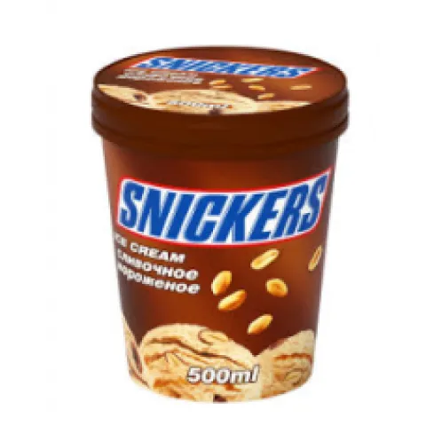 БЗМЖ Мороженое SNICKERS сливочное c пастой из арахиса и карамелью 375г ведро