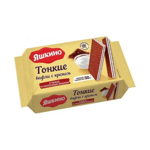 Вафли Яшкино тонкие с какао и молочным кремом 144г