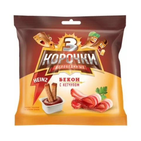 Сухарики 3 Корочки ржаные бекон 60+25г + кетч Хайнц