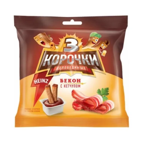 Сухарики ржаные Три корочки Бекон 60г + томатный кетчуп Хайнц 25мл