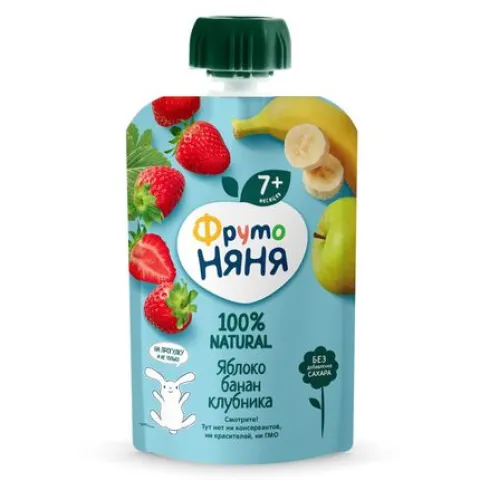 Десерт Фрутоняня из яблок бананов и клубники 90 гр