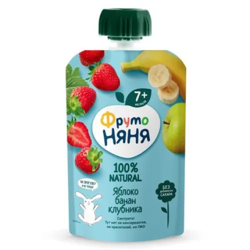 Десерт Фрутоняня из яблок бананов и клубники 90 гр