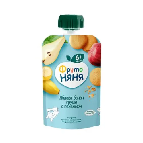 Пюре ФрутоНяня из яблок, бананов и груш с печеньем с 6 мес, 90 г