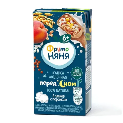БЗМЖ Кашка молочная из пяти злаков с персиком и фруктозой ФрутоНяня 0,2л