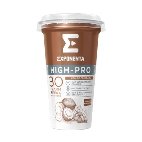 БЗМЖ Напиток Экспонента High-pro кисломол. обезжир.с в.с. белка кокос/миндаль 250г