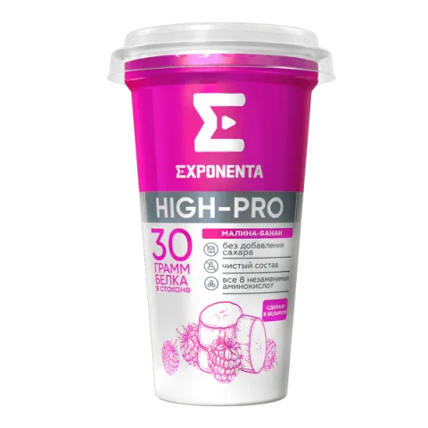 БЗМЖ Напиток Экспонента High-Pro к.м. обезжир.с в.с. белка малина/банан 250г