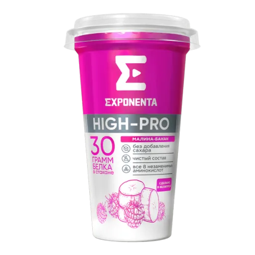 БЗМЖ Напиток Экспонента High-Pro к.м. обезжир.с в.с. белка малина/банан 250г