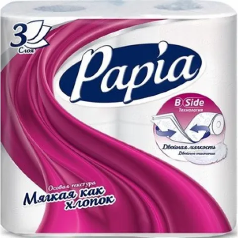 Бумага туал белая Papia трёхслойная 4 шт