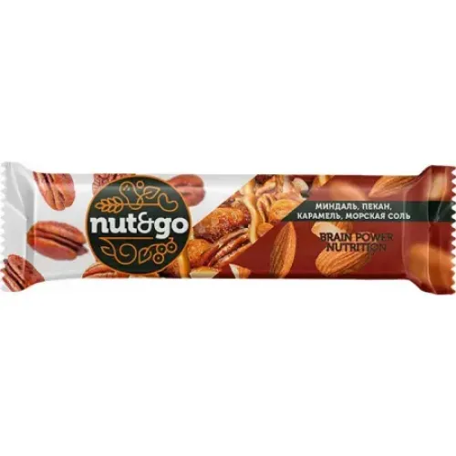 Батончик ореховый Nut&amp;Go миндальный с пеканом и морской солью 30г