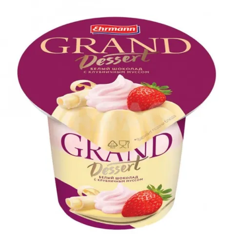 БЗМЖ Гранд Десерт Белый шоколад с клубничн.муссом 6% 200г моностакан