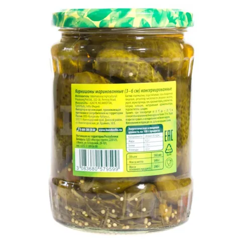 Огурцы Бондюэль корниш 3-6см марин 580г